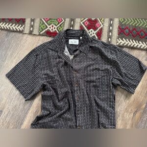 Vintage 100% Silk Button Down T-Shirt Sz L Neutral Tones